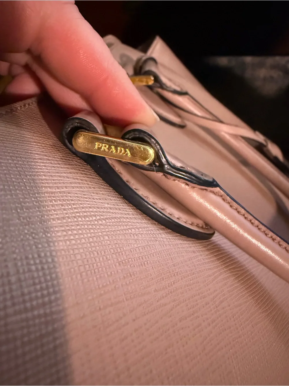 Prada Pale Pink Saffiano Leather Satchel with Gold Logo